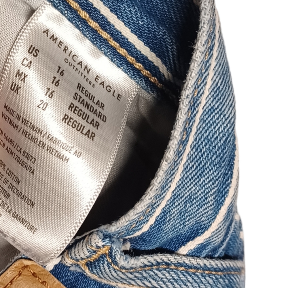 AEO AMERICAN EAGLE Mom Jean White Stripe Print Boho Blue Jeans 16 - Picture 6 of 9
